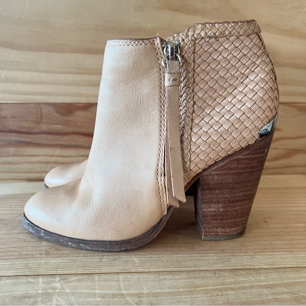 COACH Heidi Woven Leather Ankle Boots in Nude size 6
